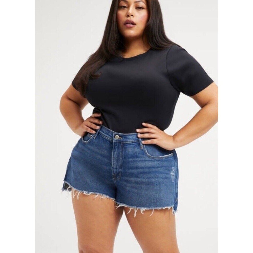 Good American Denim Shorts Women Size 22 Blue High Rise Raw Hem Distressed